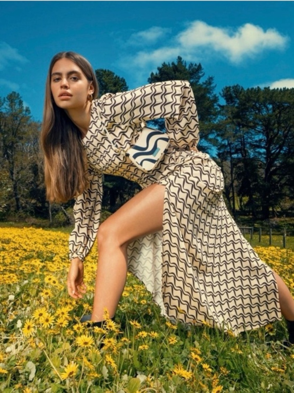 The Wolf Gang Dress Marrakesh Maxi Cutout in Brown Cream Swirly Print